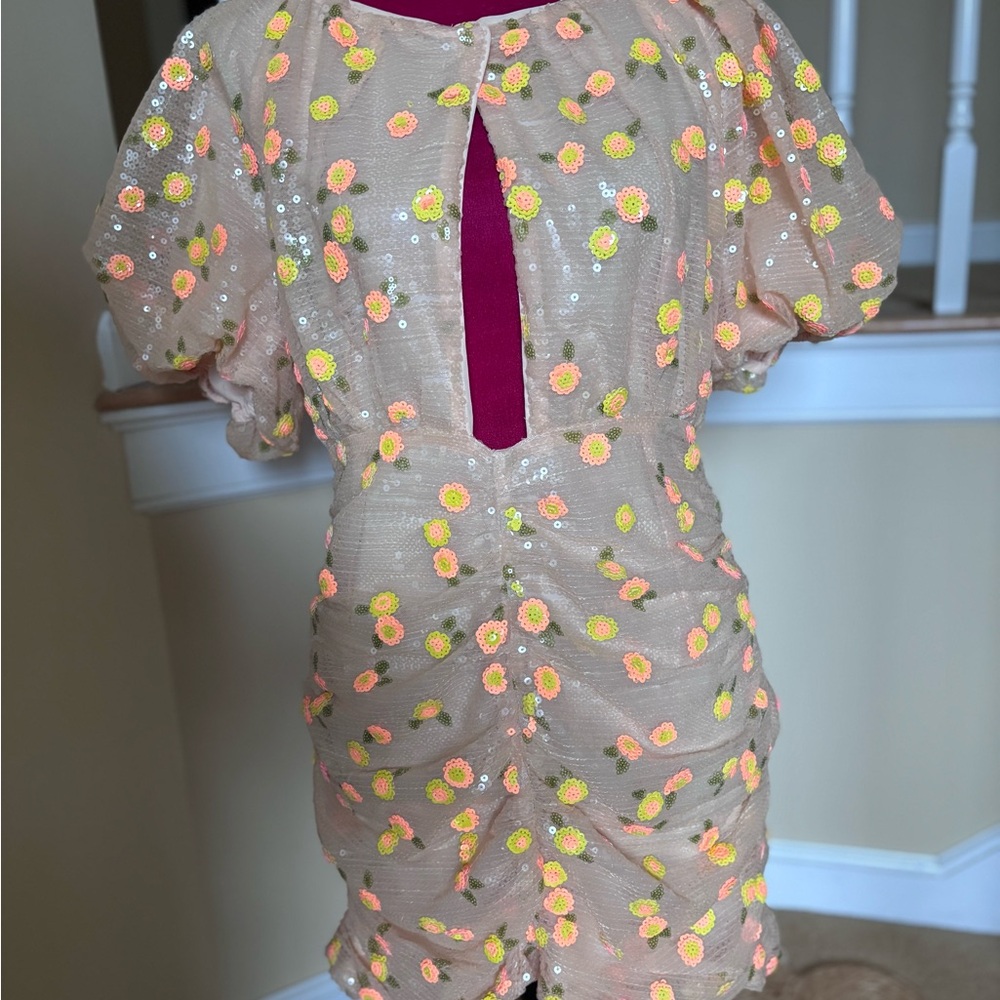 Floral Sequin Dress with Puff Sleeves